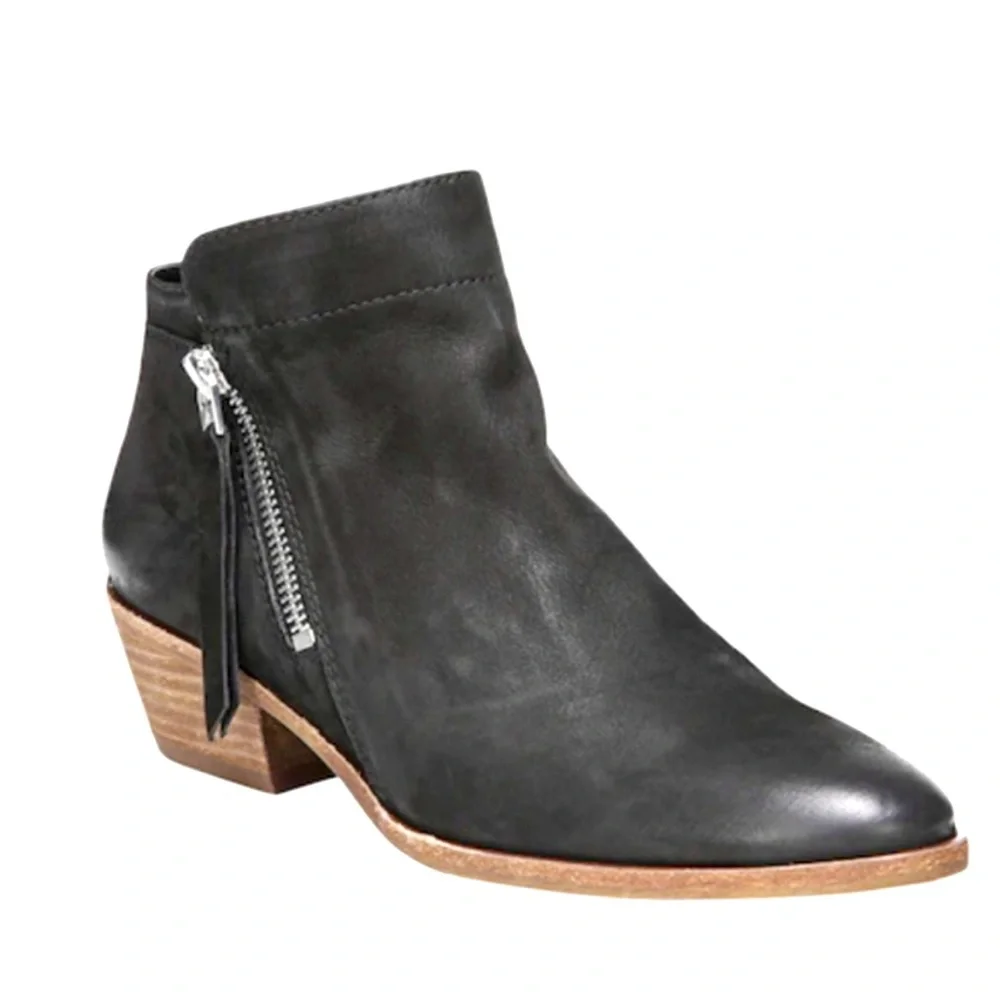 Sam Edelman PACKER Womens 8M Black Suede Leather DualSide Zips Ankle Boots Fall